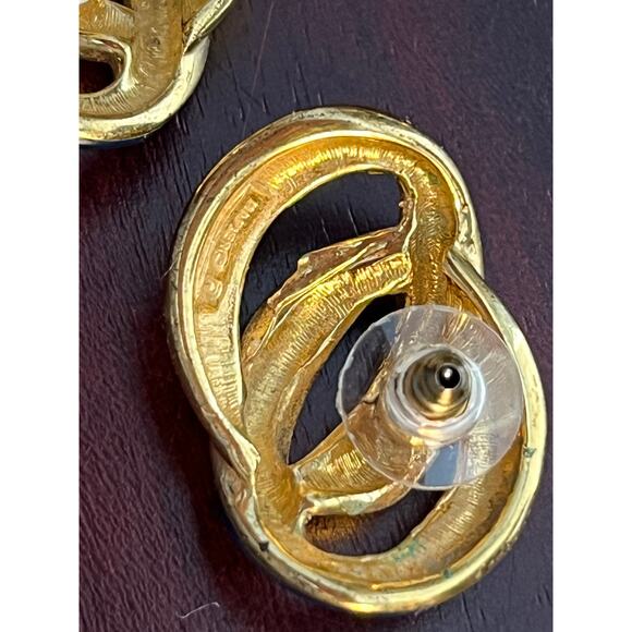VTG Earring Lot of 3 Gold Tone Navy Enamel Napier Preppy Retro - Picture 7 of 7